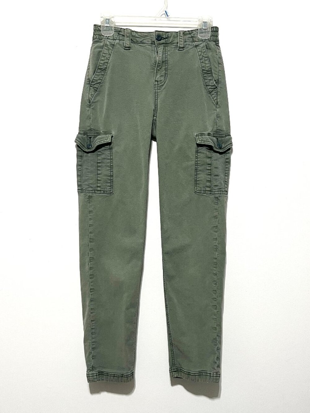 American Eagle Womens Canvas Cargo Pants 0 Green Distressed Grunge Utility Urban